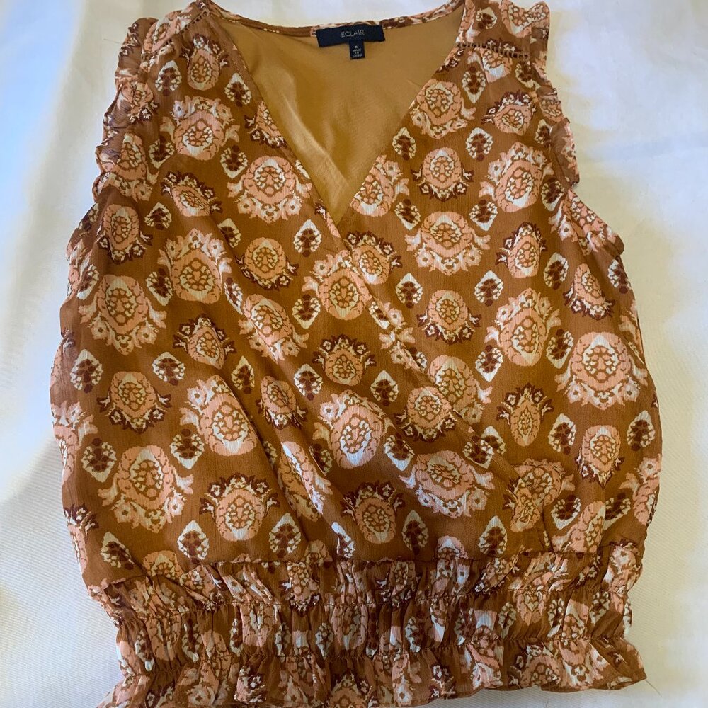 Eclair Sleevless Ruffle Sleeve Elastic Waist Top Small